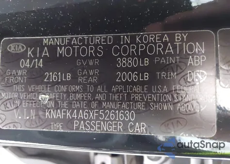 2015 Kia Forte Lx from USA, damaged, VIN KNAFK4A6XF5261630